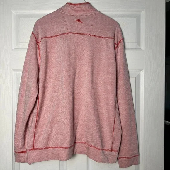 Tommy Bahama Relax Mens Red Waffle Knit Quarter Button Pullover Sweatshirt XL - Picture 6 of 9